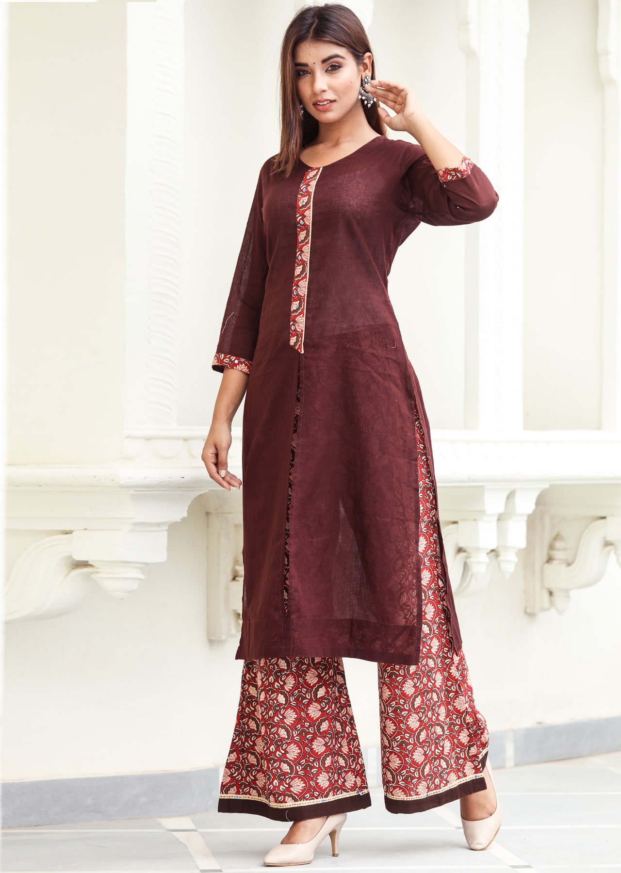 Misskurti Burgandy Cotton Kurti with Printed Palazzo