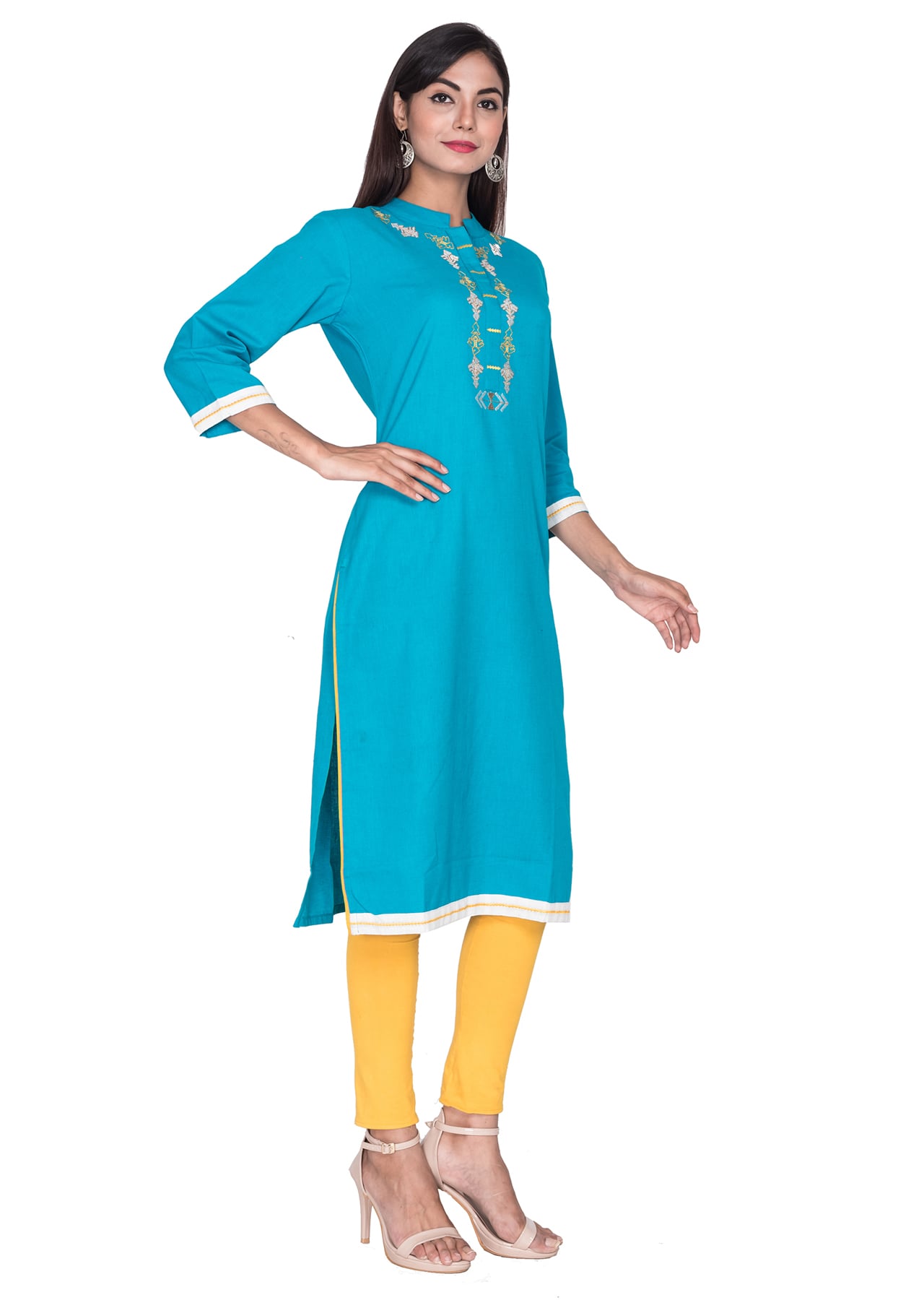 Misskurti Cotton Flex Turquoise Embroidered Kurti